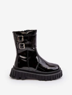 Dětské lakované boty se spony černé Chloraia