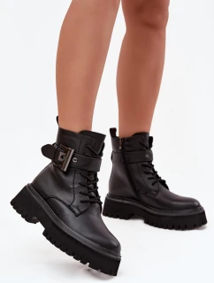 Kožené workery dámské zateplené s ozdobnou sponou D&A MK52-032 Černé