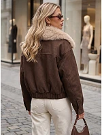 Dámská zimní bunda z semiše s kožešinou, hnědá, FashionStreet TY5694