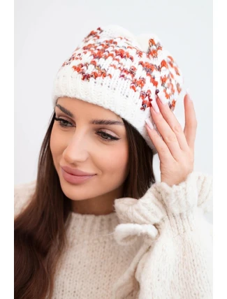 Dámská zimní čepice s barevnými vzory a silným nápletem K353 bílá+rezavá