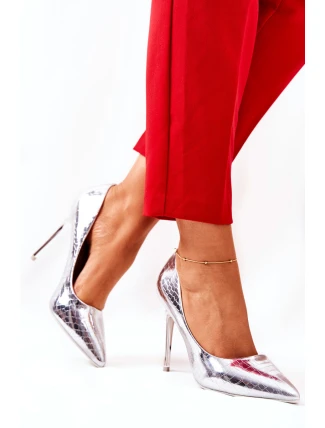 Podpatky s hadím vzorem stříbrne Tissoria