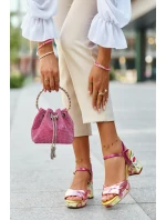 Dámské sandály na podpatku ve květech D&A CR980 růžové Dámské sandály na podpatku ve květech D&A CR980 růžové