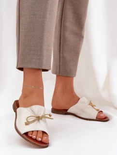 Kožené Ploché Elegantní Sandály S Mašlí Lewski 3572 Zlaté Ošoupané