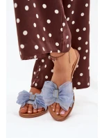 Dámské Pantofle Na Plochém Podpatku S Tylovou Mašlí Džínové Tanira