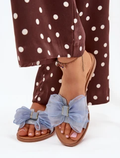 Dámské Pantofle Na Plochém Podpatku S Tylovou Mašlí Džínové Tanira