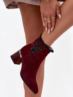 Dámské zateplené kotníkové boty z přírodního semiše D&A - bordó