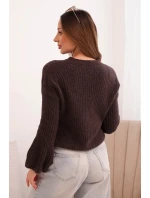 Dámský svetr z baby alpaky s balónovými rukávy hnědý