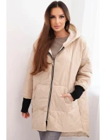Dámská zimní bunda Plus Size prošívaná s kapucí béžová
