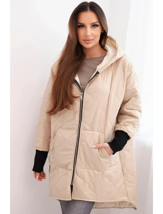Dámská zimní bunda Plus Size prošívaná s kapucí béžová