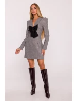 M869 Tvídové šaty s výstřihem do V - grafitové