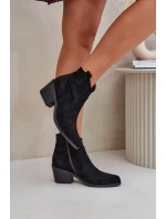 Dámské kotníkové botky kovbojky na zip z eko semiše s perforací – černé S.Barski