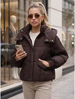 Dámská zimní prošívaná bunda s kapucí, hnědá, FashionStreet TY6039 Dámská zimní prošívaná bunda s kapucí, hnědá, FashionStreet TY6039