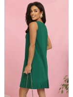 308-4 KARINE elegantní trapézové šaty s asymetrickým řasením - ZELENÉ