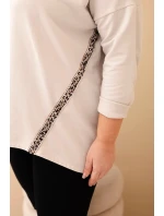 Dámská blůza Plus Size bavlněná s ohrnovacími rukávy a leopardím lampasem béžová