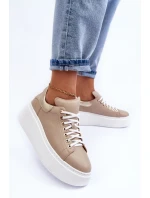 Dámské kožené sportovní boty na platformě Bežové Lemar 10150 Dámské kožené sportovní boty na platformě Bežové Lemar 10150