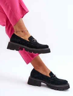 Masivní dámské nášlapné boty z semiše černé Neloria