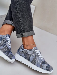 Zamšové Vzorované Sportovní Boty Na Platformě S Leskem D&A LR51-635 Modré