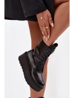 Kožené dámské kotníčková obuv s ozdobou zateplené černé Ulrika