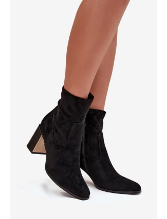 Dámské botky Amelisse – černé, na podpatku, zateplené se zlatým detailem