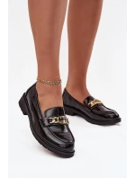 Lakované dámské mokasíny se zlatou ozdobou S.Barski – černé