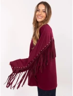 Volná dámská mikina ve vínové bordó barvě s třásněmi (21695)
