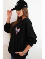 Dámská oversize mikina z bavlny s barevnými křídly na zádech černá