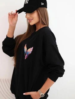 Dámská oversize mikina z bavlny s barevnými křídly na zádech černá