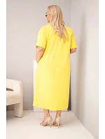 Dámské bavlněné šaty Plus Size s výstřihem do V žlutá
