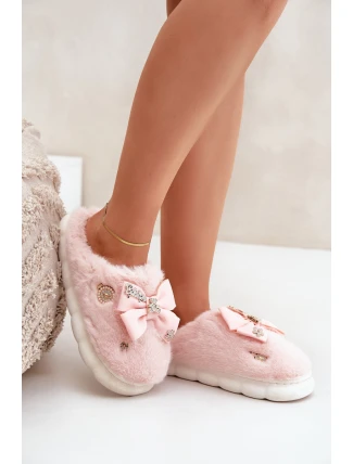 Futřené Pantofle Se Stužkou A Připínáčky Růžové Annalira