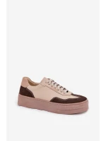 Kožené dámské tenisky na platformě Zazoo N1269S2 béžové