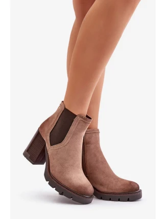 Zateplené Dámské Kotníkové Boty Na Podpatku Z Eko Semiše Vinceza Béžové