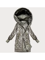 Béžová prošívaná bunda s trapézovým střihem a s kapucí (T2-2290#-62)