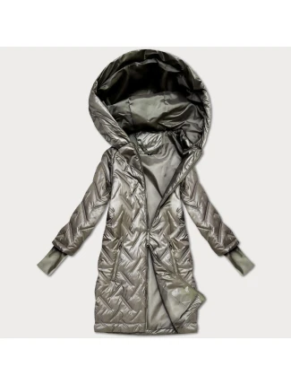 Béžová prošívaná bunda s trapézovým střihem a s kapucí (T2-2290#-62)