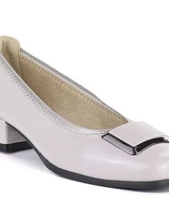 Kožené lodičky na nízkém podpatku šedé Vinceza 18129