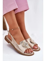 Dámské sandály na plochém podpatku s ozdobným detailem S.Barski KV51-080 zlaté