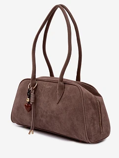 Eko semišová kabelka s přívěskem tmavohnědá Noelia