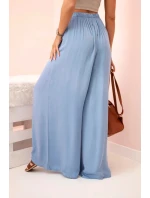 Široké dámské viskózové kalhoty s elastickým pasem z denimu Široké dámské viskózové kalhoty s elastickým pasem z denimu