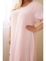 Dámské šaty Plus Size z bavlněného mušelínu s výstřihem do V bonbónově růžová
