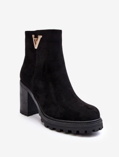 Dámské semišové boty na sloupku s ozdobou černé Strong