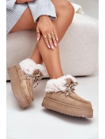 Nízké dámské sněhové boty na platformě s kožešinou tmavě béžové Neathren