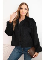 Dámská kožešinová bunda bez zapínání černá