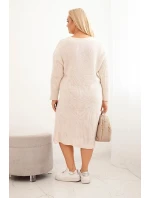 Dámská pletená svetrková šaty Plus Size s mohairovým oversized s kapsou béžová