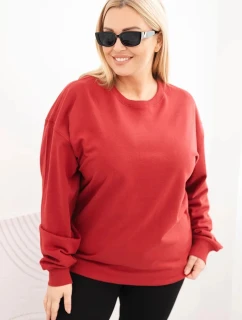 Dámská mikina s kroužkovým designem Plus Size bavlněná basic s kulatým výstřihem bordó
