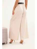 Dámské kalhoty s širokou nohavicí a páskem světlé béžové