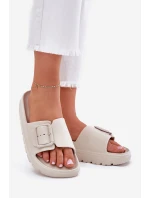 Dámské Pěnové Pantofle Na Platformě S Přezkou Béžové Viasara Dámské Pěnové Pantofle Na Platformě S Přezkou Béžové Viasara