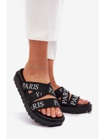 Dámské pantofle s textilními pásky Paris na platformě černé Celinea