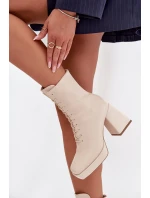 Dámské Zimní Kozačky Na Podpatku S Šněrováním Světle Béžové Juvina