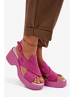 Kožené dámské sandály na platformě S.Barski LR61-7005 Fuchsiová