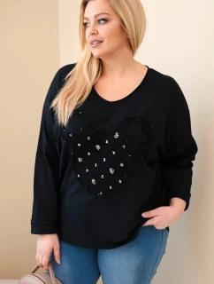 Dámská bavlněná blůza Plus Size s výstřihem do V černá