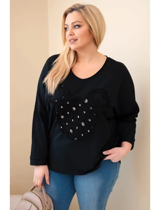 Dámská bavlněná blůza Plus Size s výstřihem do V černá